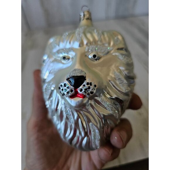 Czech Republic Lion silver glitter ornament glass head bust tree - Picture 8 of 10